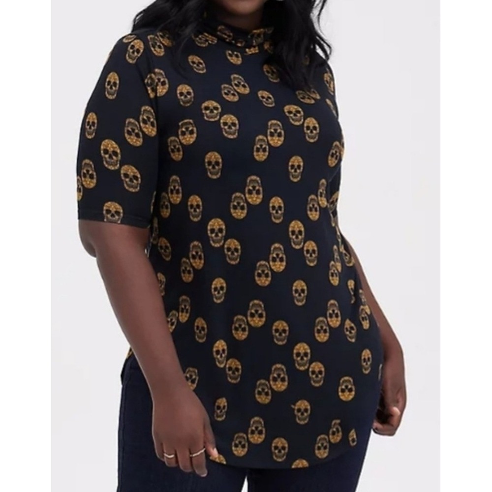 Torrid Super Soft Knits Black Gold Skull Tunic Mock Neck Top‎ Plus Size 6X